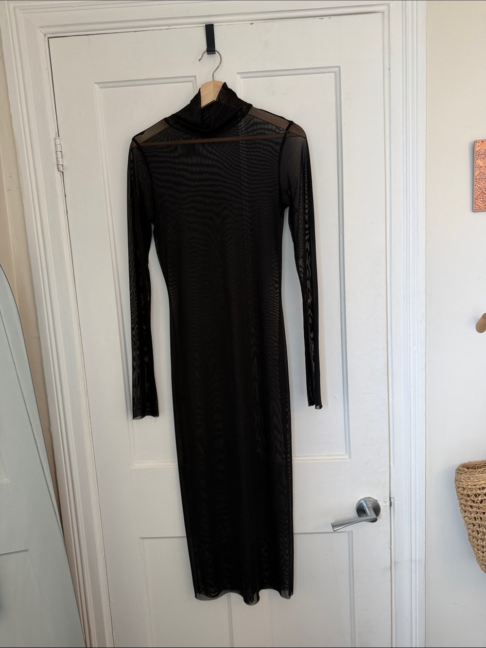 Sheer Long-Sleeve Black Mesh maxi Dress